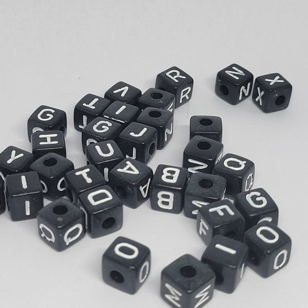 10mm Black Letter Beads  | 100 pieces