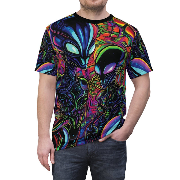 Alien Abduction - Mens Rave Tshirt (AOP) - Black stitching /