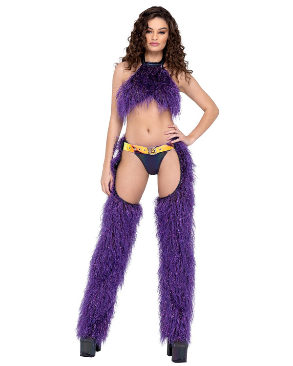 Faux-Fur Chaps with Belt - Accessory - Small / Purple
