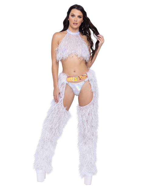 Faux-Fur Cropped Halter Neck Top - Womens Rave Tops - Small