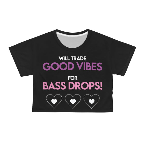 Good Vibes for Base Drops - Crop Tee (AOP) - Black stitching