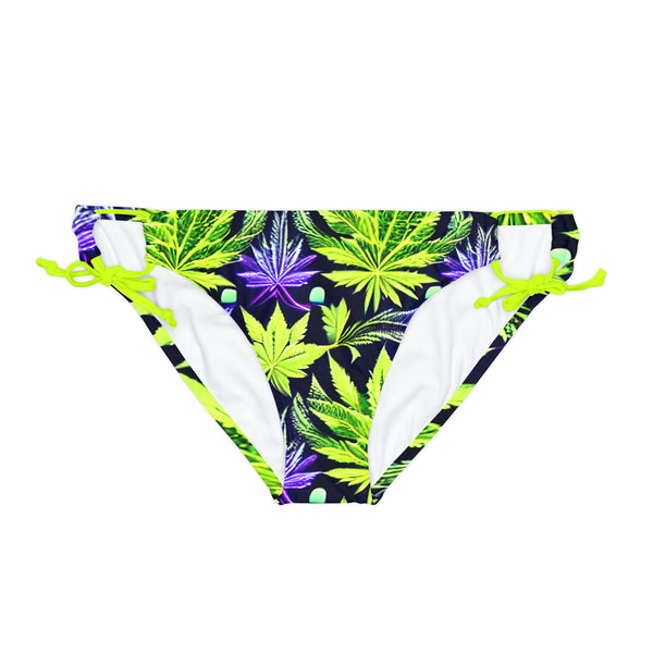 Green Leaf - Loop Tie Side Bikini Bottom (AOP) - XS / Neon