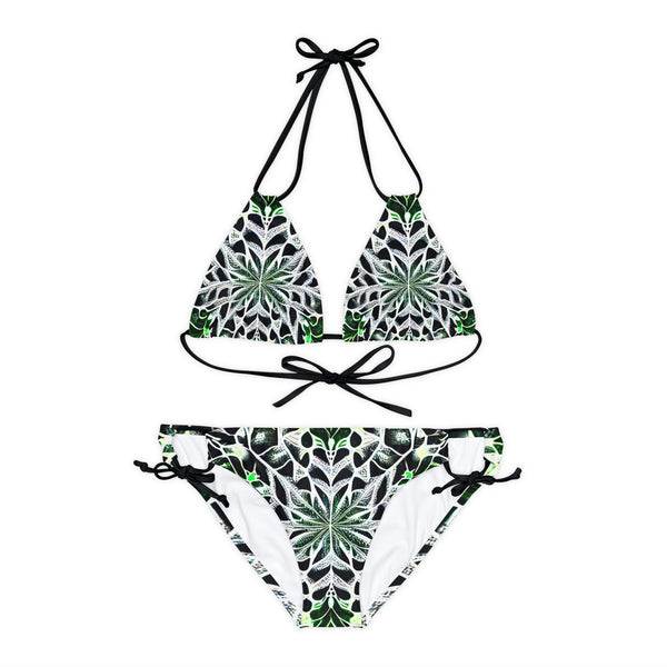 Green Leaf - Strappy Bikini Set (AOP) - XS / Black - All