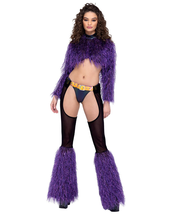 Long Sleeved Faux Fur Cropped Top - Womens Top Rave