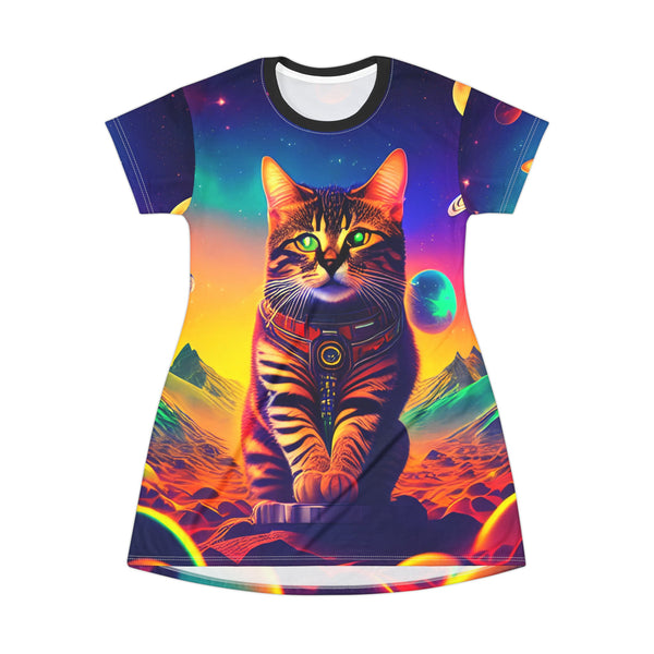 Meow Space - T-Shirt Dress (AOP) - XS - All Over Prints