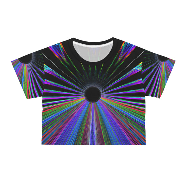 Rainbow Black Hole - Rave Crop Tee (AOP) - Black stitching /