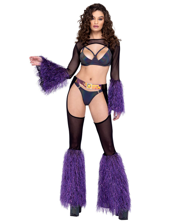 Sheer Chaps with Faux Fur Bell Belt - Accessory Rave - Small