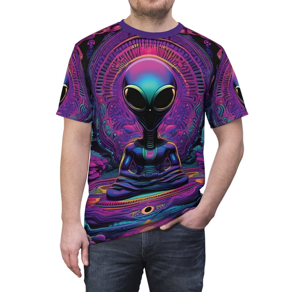 Zen Alien Dreamer - Mens Rave Tshirt(AOP) - Black stitching