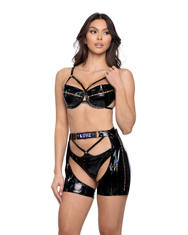 6503 - 2PC Pride Light - Up Vinyl Bra Set Small