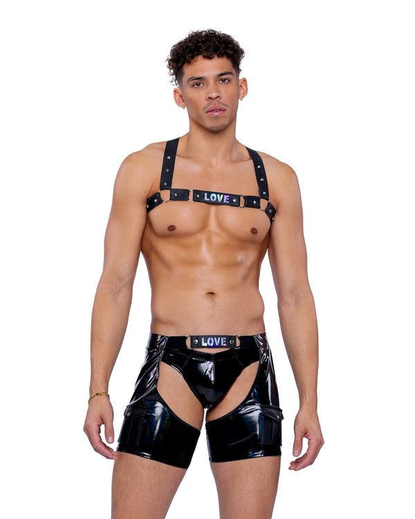 6505 - Pride Faux Leather Studded Harness Small