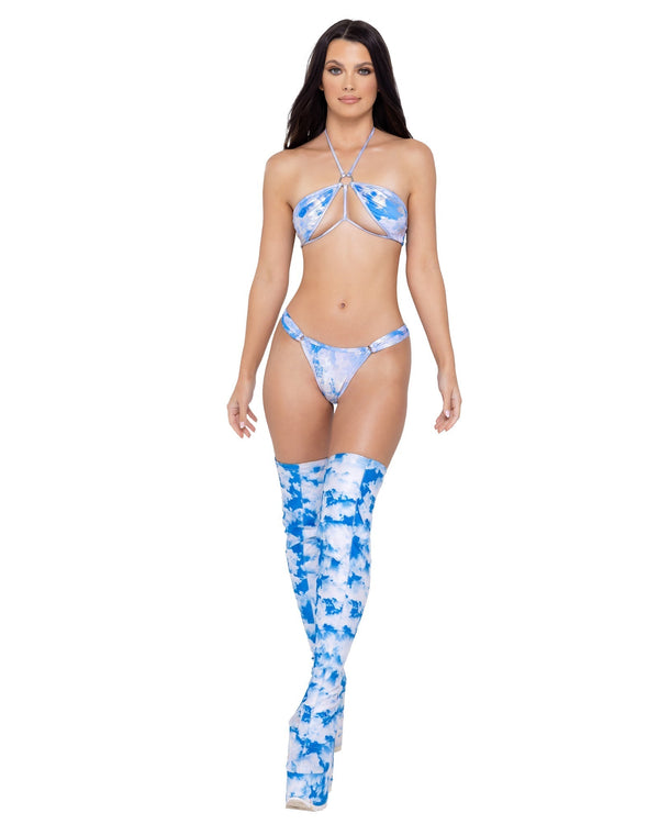 Cloud Print Thong Back - Womens Rave Bottom - Small /