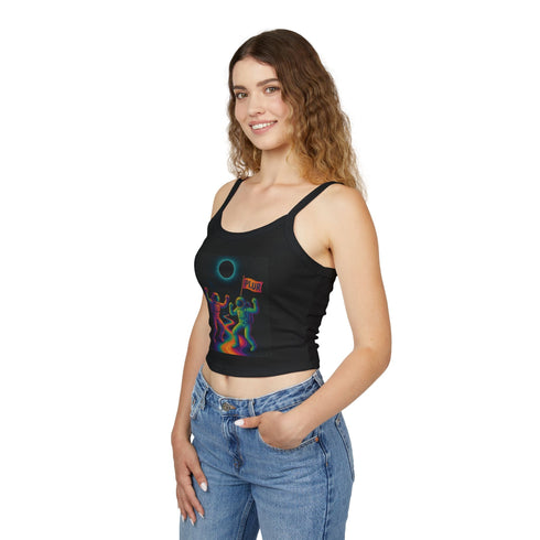 Colorful Astronauts ’PLUR’ Women’s Spaghetti Strap Tank Top