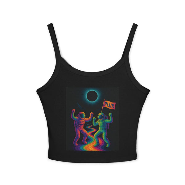 Colorful Astronauts ’PLUR’ Women’s Spaghetti Strap Tank Top
