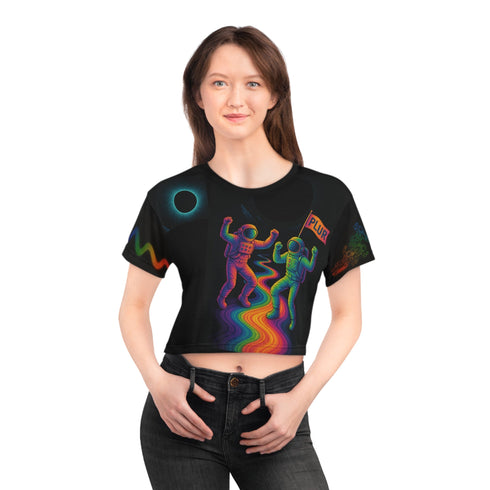 Galaxy Vibe Crop Tee - PLUR Astronaut Design for Festival &