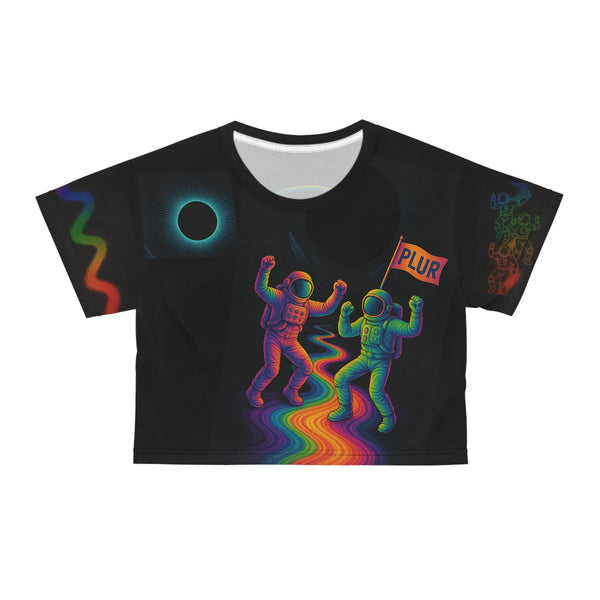 Galaxy Vibe Crop Tee - PLUR Astronaut Design for Festival &