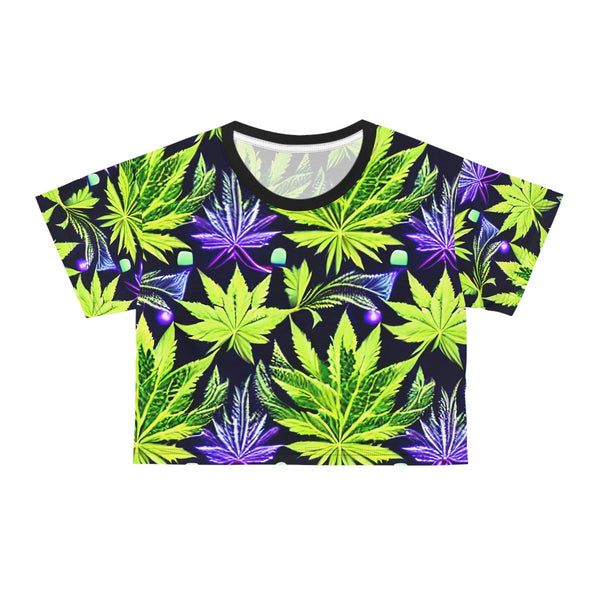 Green Leaf Pattern - Crop Tee (AOP) - Black stitching / XS -