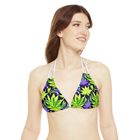 Green Leaf - Strappy Triangle Bikini Top (AOP) - All Over