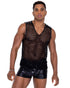 Mens Fishnet Tank Top with Stud Detail - EDM Outfit Mens -