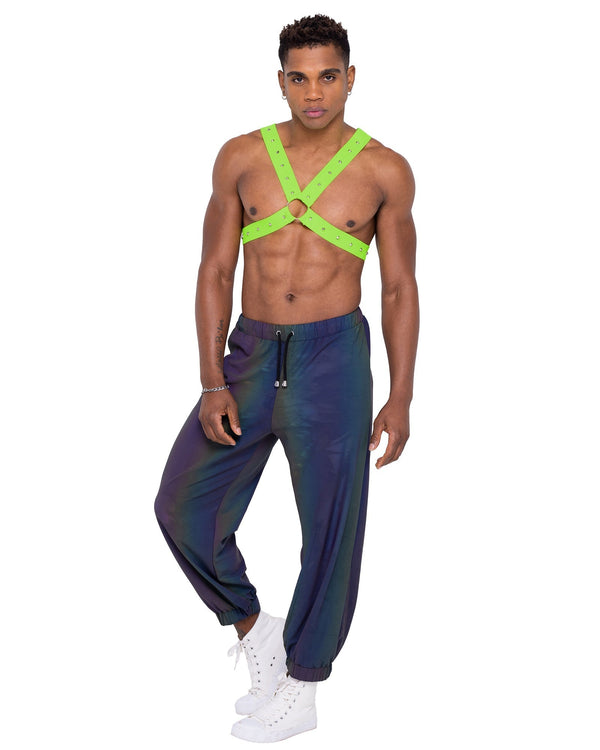 Mens Neon Green Glow In the Dark Harness with Stud Detail -