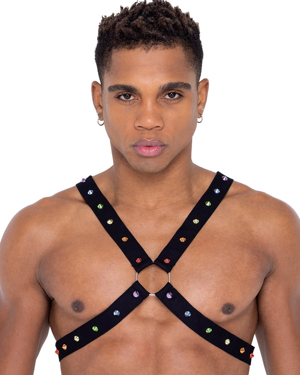 Mens Pride Harness with Rainbow Stud Detail - Small/Medium /