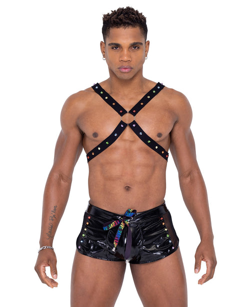 Mens Pride Mesh Vinyl Runner Shorts with Fishnet Panel