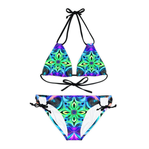 Psych Out Dance - Strappy Bikini Set (AOP) - XS / Black -