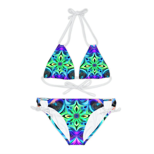 Psych Out Dance - Strappy Bikini Set (AOP) - XS / White -