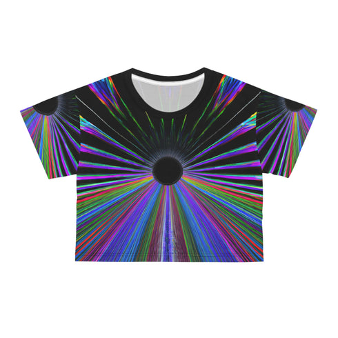 Rainbow Black Hole - Rave Crop Tee (AOP) - Black stitching /