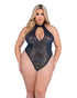 6431 - Sequin Fishnet Keyhole Romper X - Large / Black