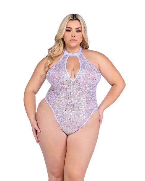 6431 - Sequin Fishnet Keyhole Romper X - Large / White