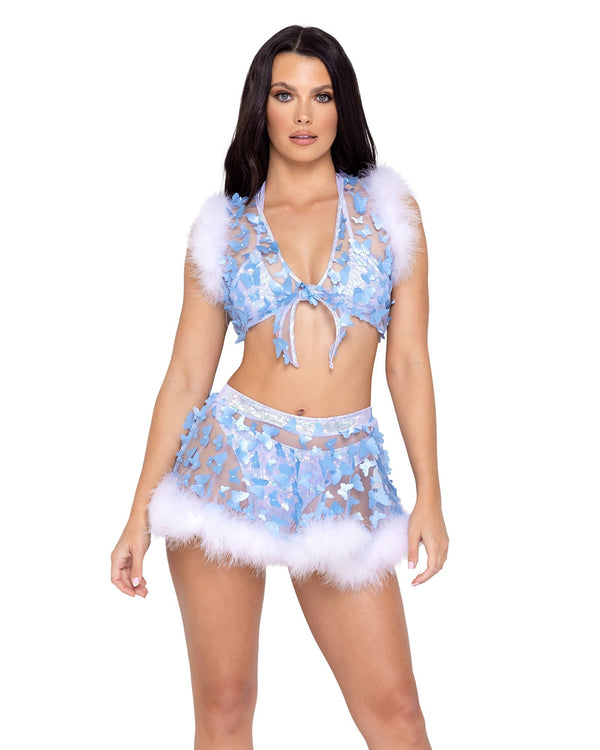 Sheer Butterfly Tie-Top with Marabou Trim - Womens Rave Top