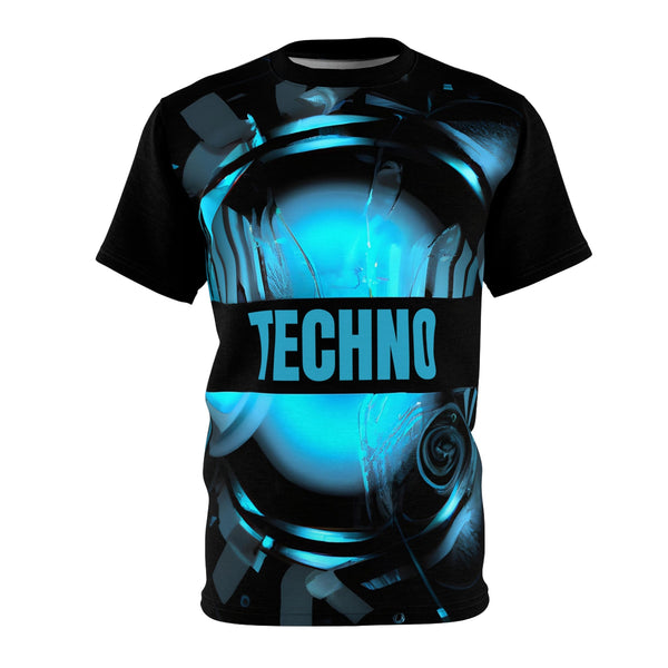 Techno Neo-Futurist RaveGlow - Mens Tshirt - Black stitching