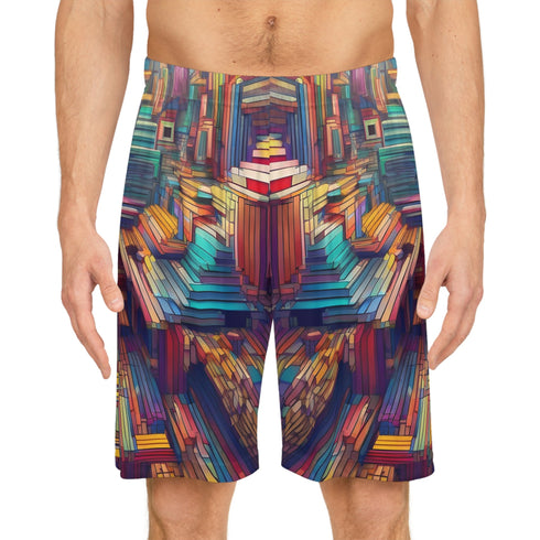 Tripped Out Blocks - Mens Trippy Shorts (AOP) - Seam thread